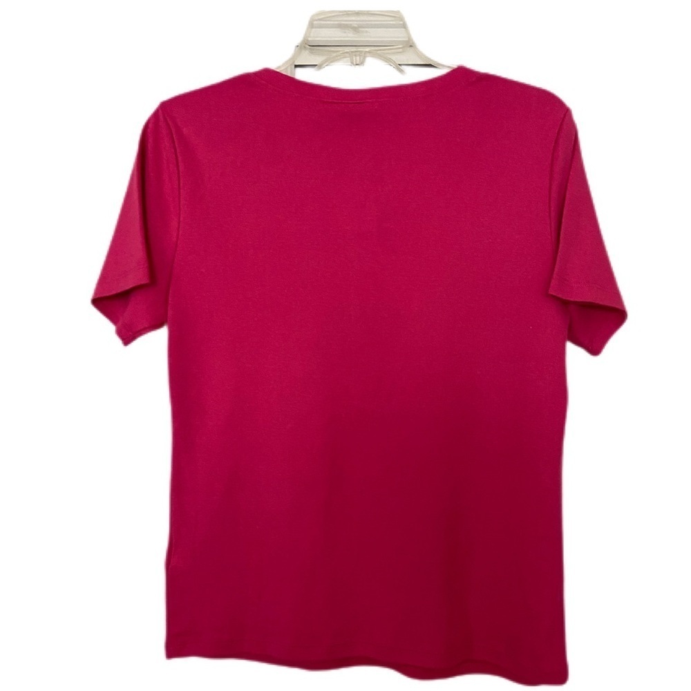 Karen Scott NWT Henley Short Sleeve Top Hot Pink Silver Buttons Size PM - Picture 3 of 12